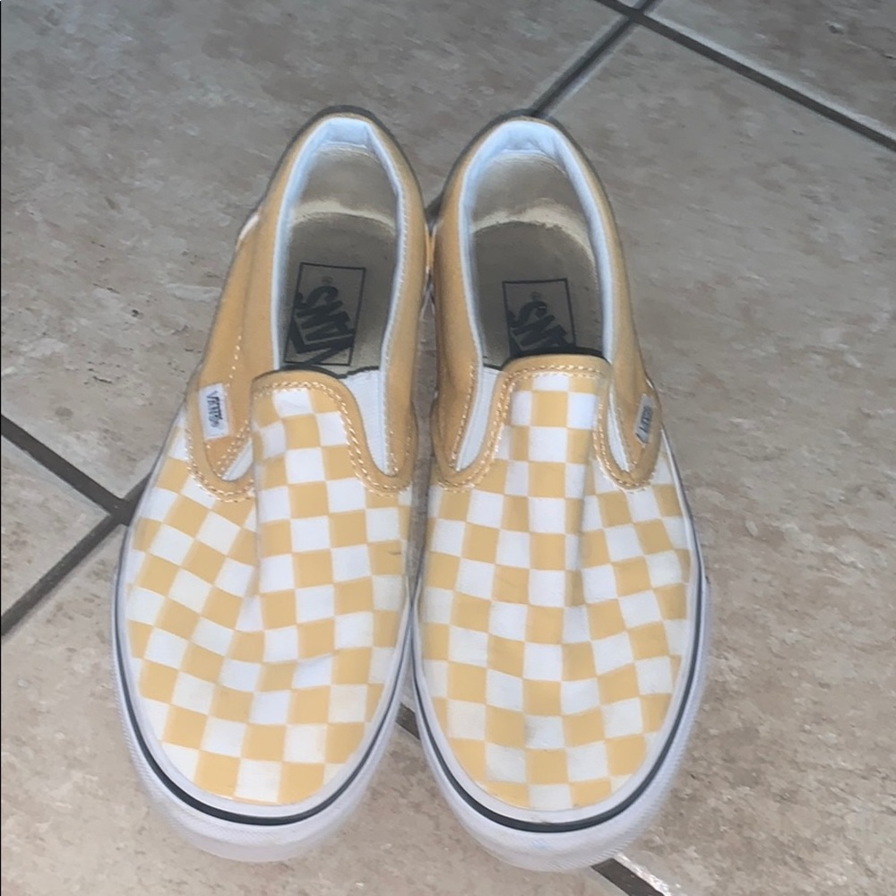 Yellow checkered slip on vans